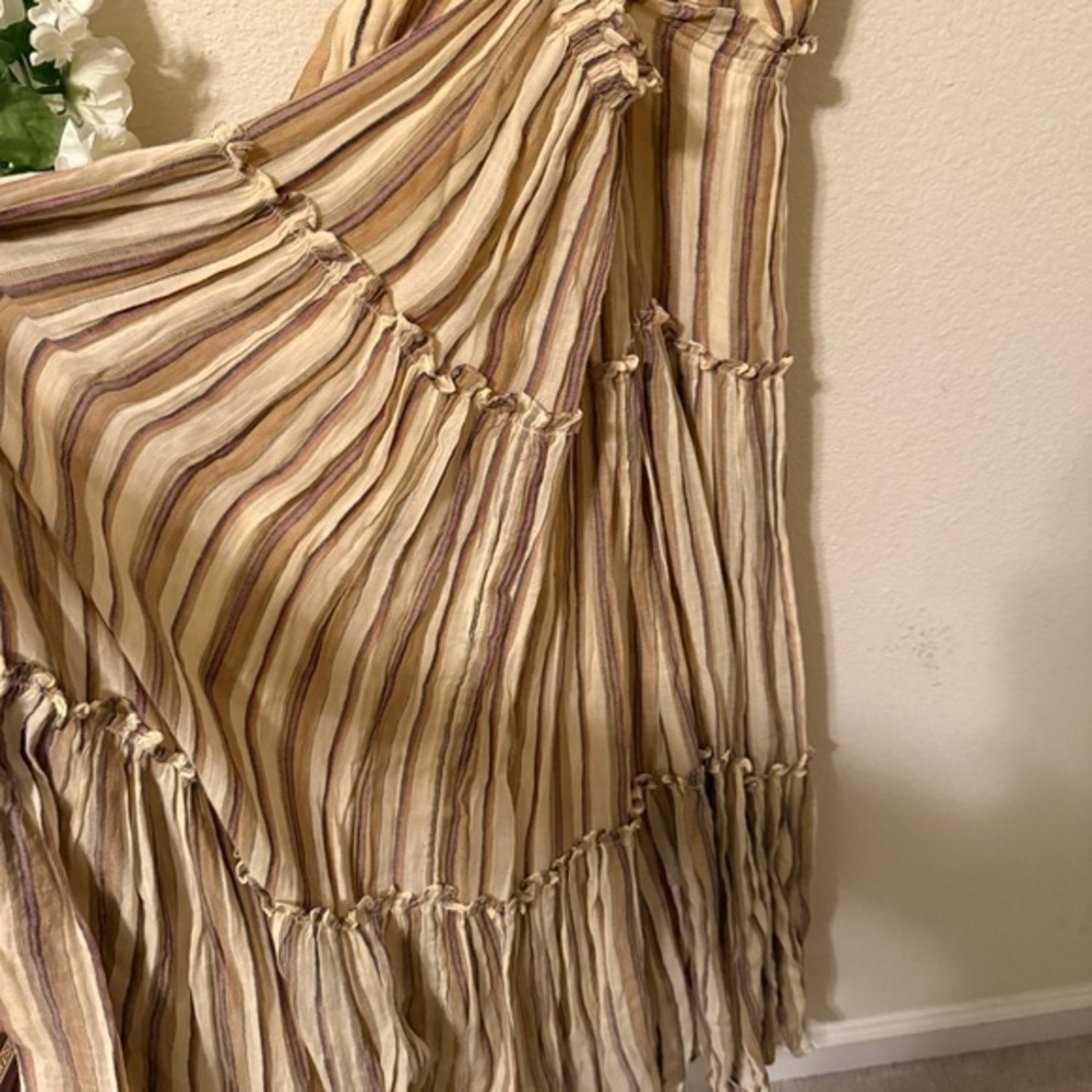 Ulla Johnson Cotton Pinstripe Beige Giulietta Halter Tiered Maxi Sun Dress - Picture 13 of 16